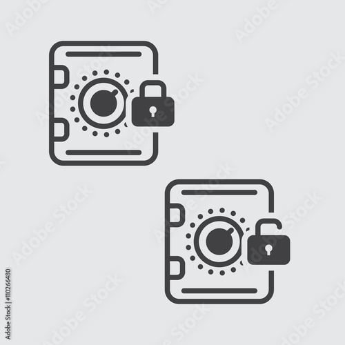 safe lock and unlock icon. savings account in the bank