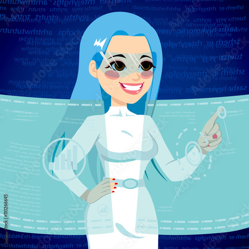 Young woman using futuristi...