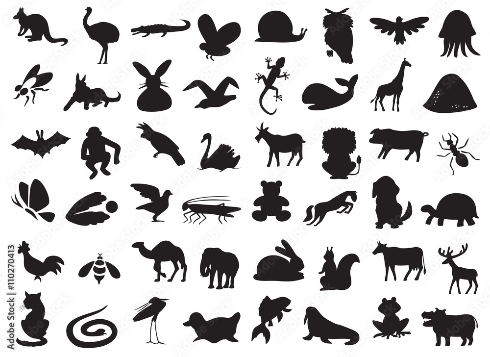 Naklejka premium wild and domestic animals silhouette