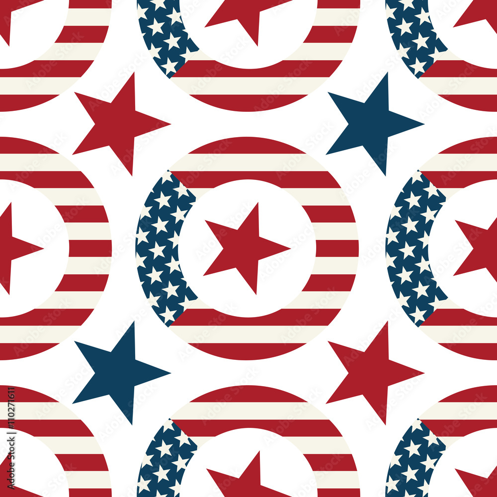 Wreath with symbols of the US flag. Seamless vector pattern.