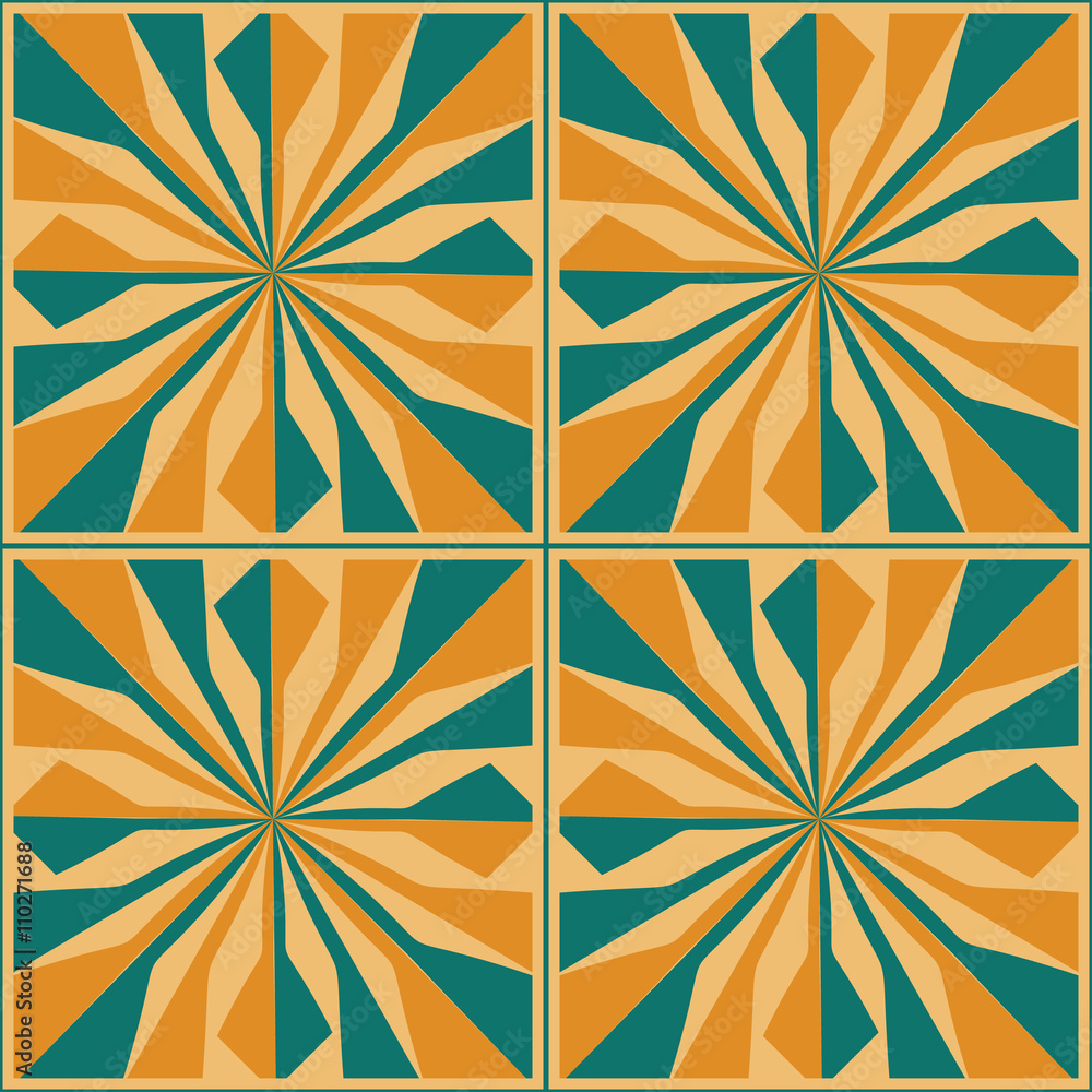 Seamless square pattern with lines radiating from the center.