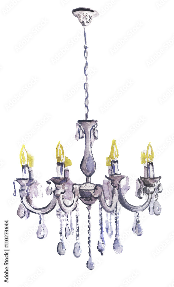 watercolor chandelier on a white background watercolor chandelier on a white background