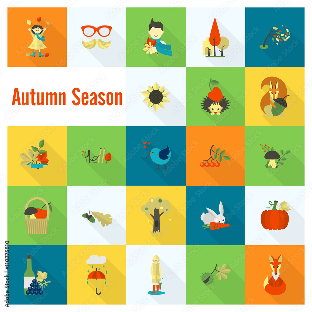 Fototapeta premium Set of Flat Autumn Icons