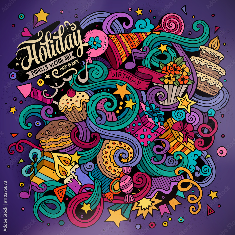 Cartoon hand-drawn doodles holidays illustration