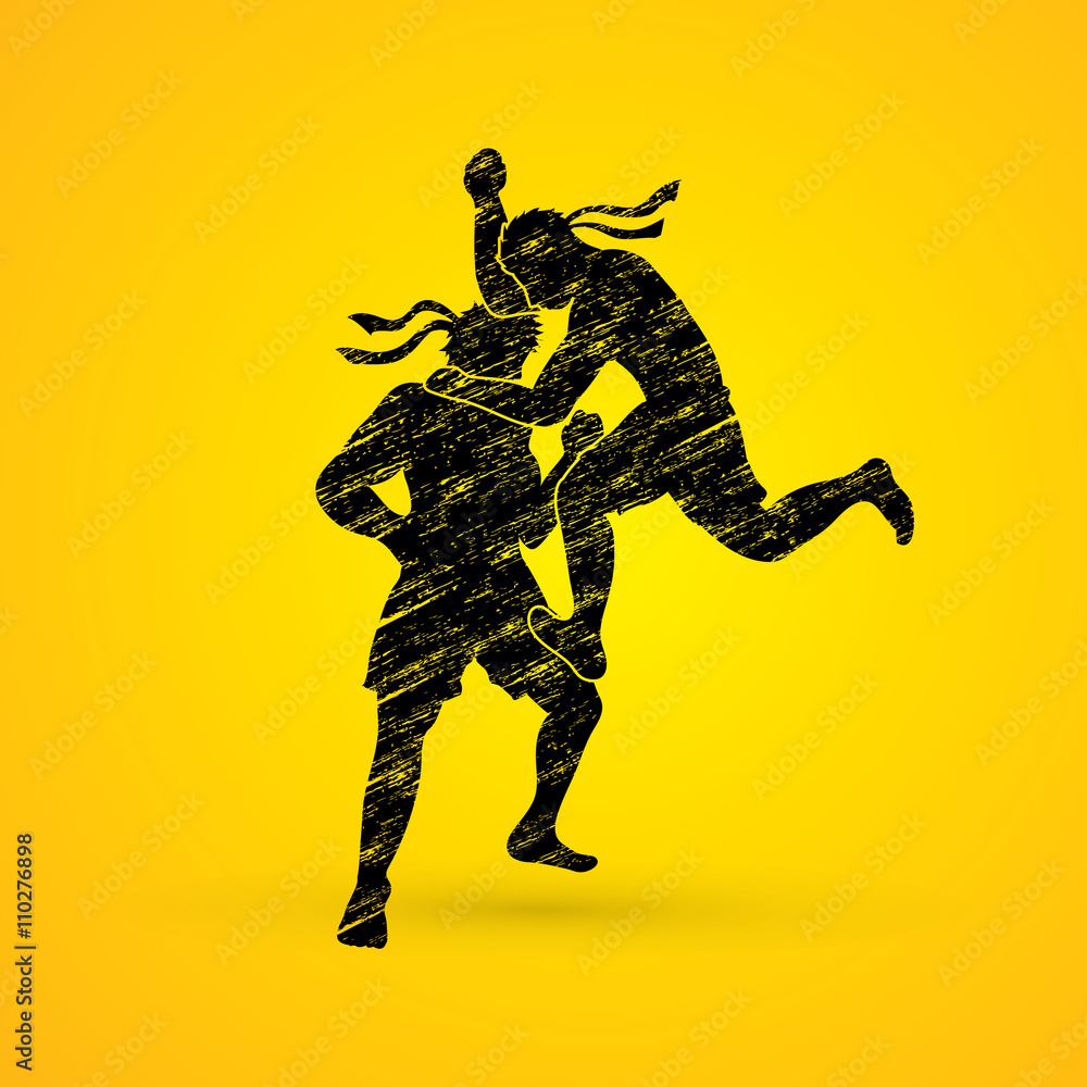 Muay Thai, Thai Boxing, action designed using black grunge brush graphic vector Muay Thai, Thai Boxing, action designed using black grunge brush graphic vector