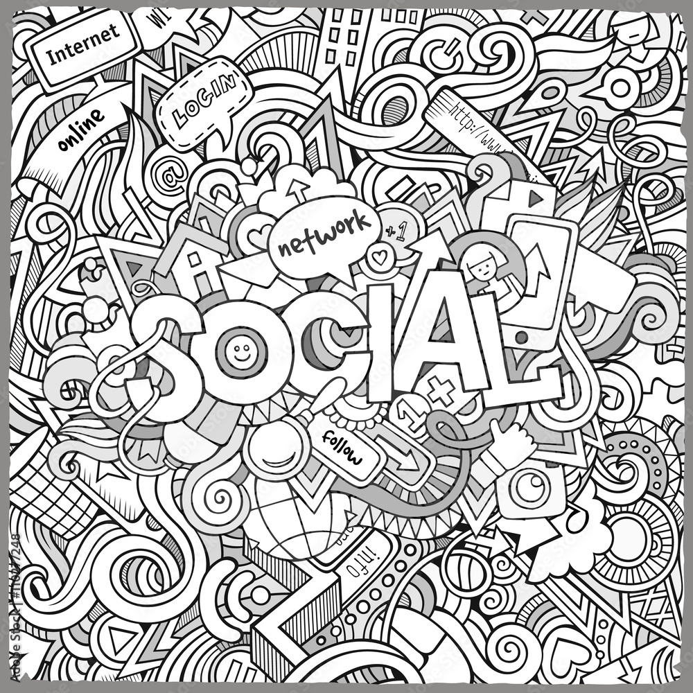 Social hand lettering and doodles elements background