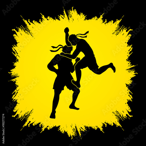 Muay Thai, Thai Boxing, action designed on grunge frame background graphic vector