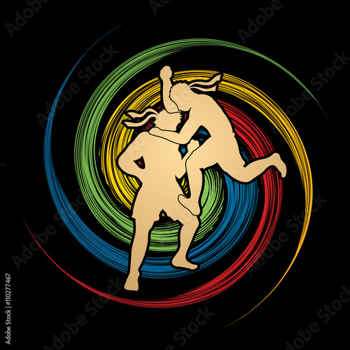 Muay Thai, Thai Boxing, action designed on spin wheel background graphic vector