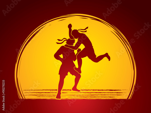 Muay Thai, Thai Boxing, action designed on moonlight background graphic vector
