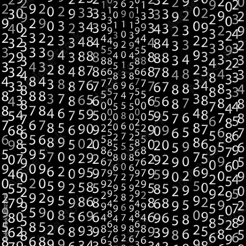Binary code black and white background with digits on screen. Algorithm binary, data code, decryption and encoding, row matrix, vector illustration on black background