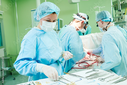 surgeons at work. female doctors operating in child surgery hospital photo