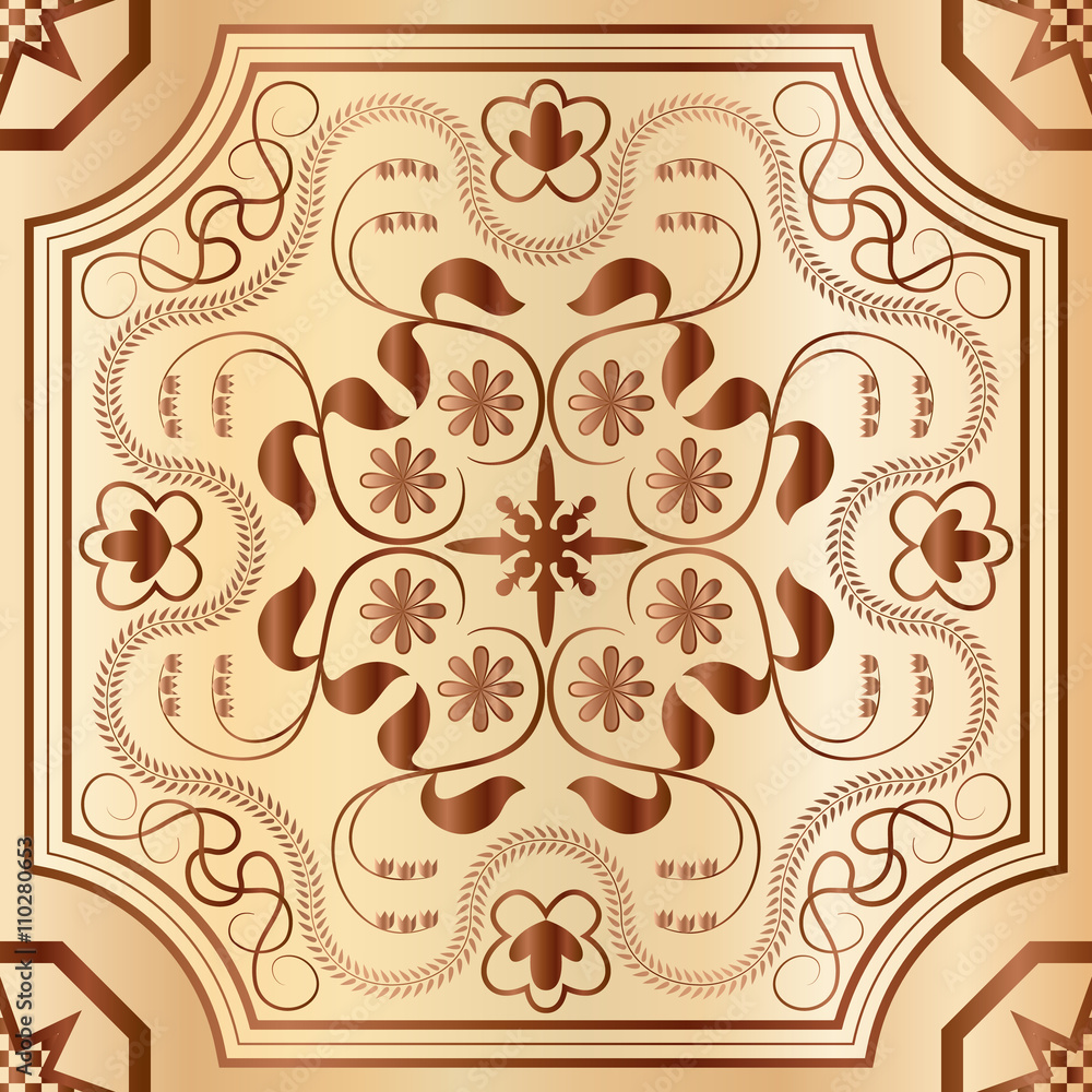 Floral wood mosaic seamless pattern