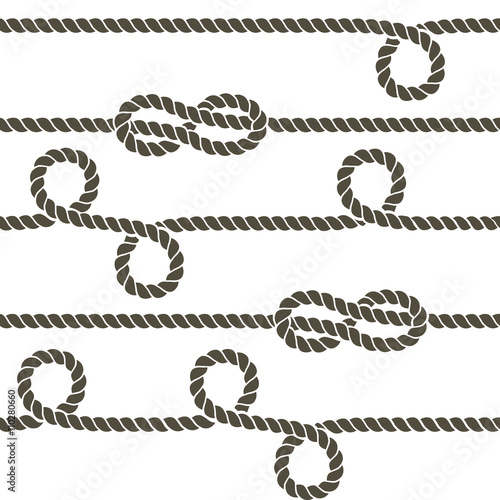 Navy rope with marine knots vector seamless pattern. Rope repetition, nautical rope knot seamless, endless rope horizontally pattern illustration