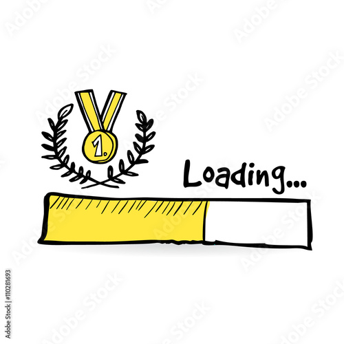 Loading bar with golden medal, laurel wreath. Winner, competition concept. Olympic games, championship. Web icon. Doodle vector