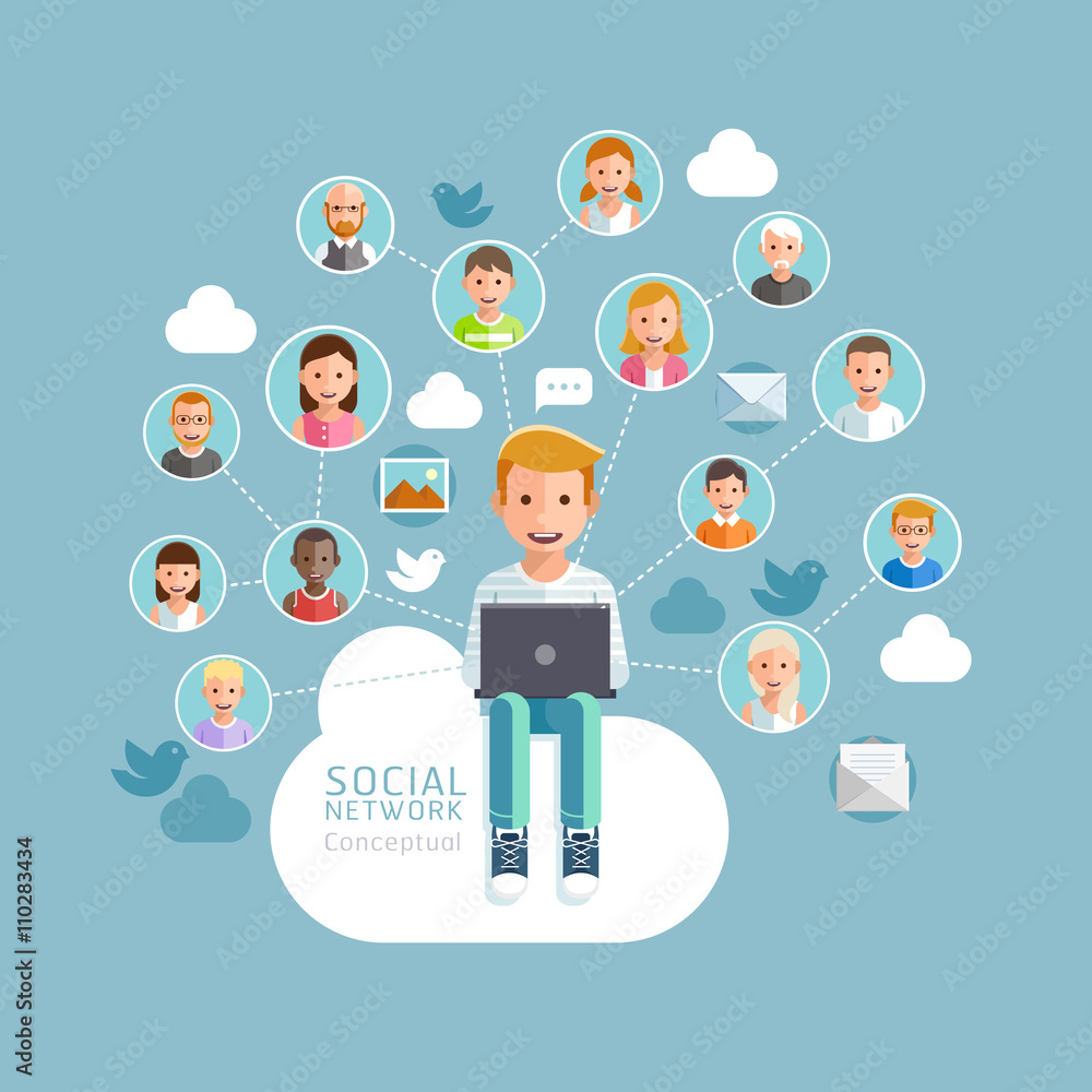Social Network Conceptual Flat Style. Vector Illustration. Social Network Conceptual Flat Style. Vector Illustration.
