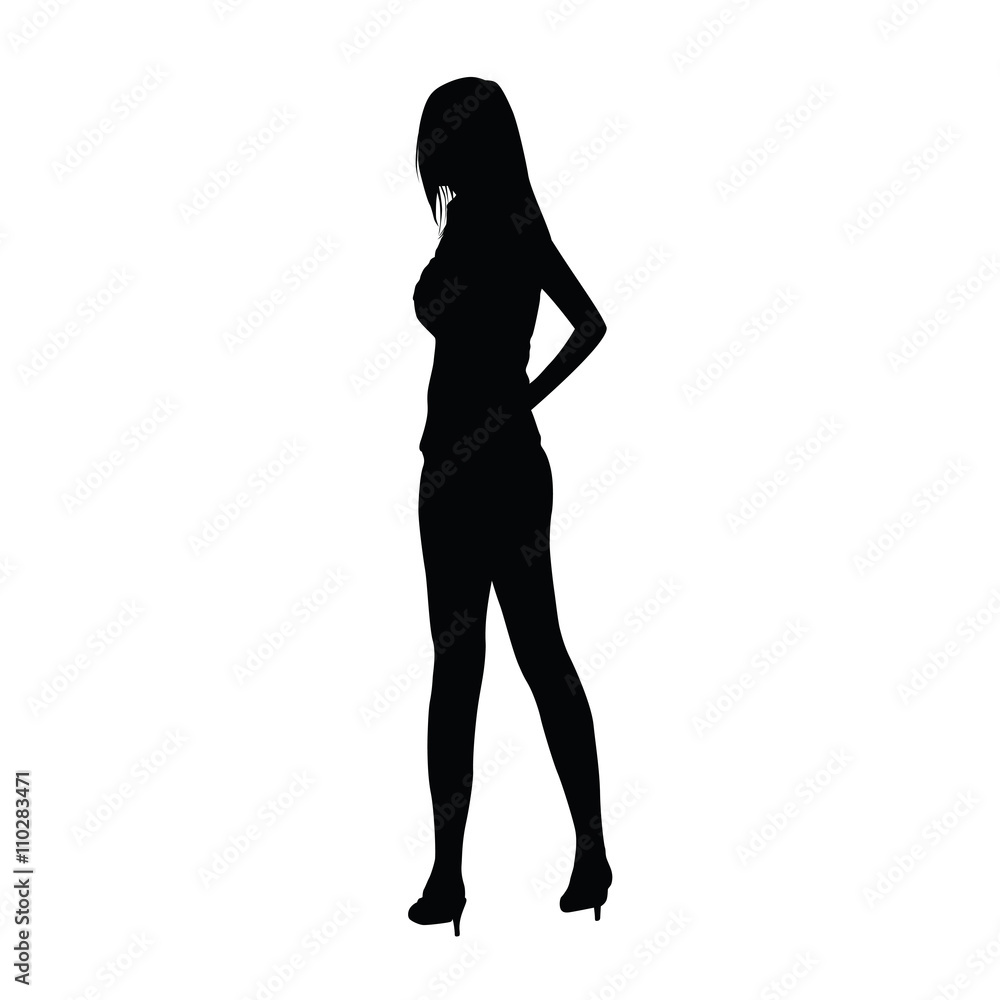 Sexy slim woman silhouette standing on high heels shoes. Tall sl Sexy slim woman silhouette standing on high heels shoes. Tall sl