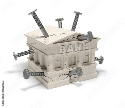 Fotografie, Tablou Bank debts (creative concept): banking house (building) in the cracks (splits) w