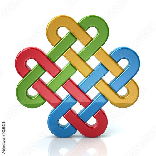 Canvas Print 3d illustration of colorful eternal knot isolated on white background