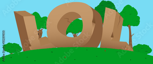 LOL text made of stones.