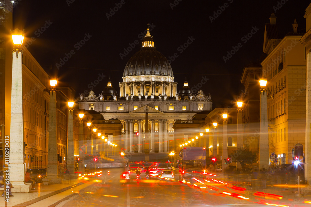 Basilica of Saint Peter in Vatican in night