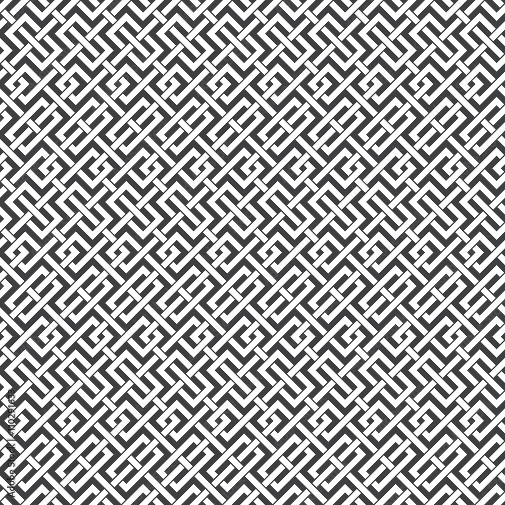 Abstract seamless pattern of intersecting lines. Swatch of white lines on a black background.
