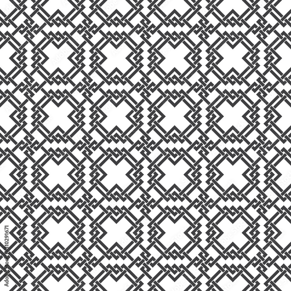 Abstract seamless pattern of intersecting lines. Swatch of black lines on a white background.