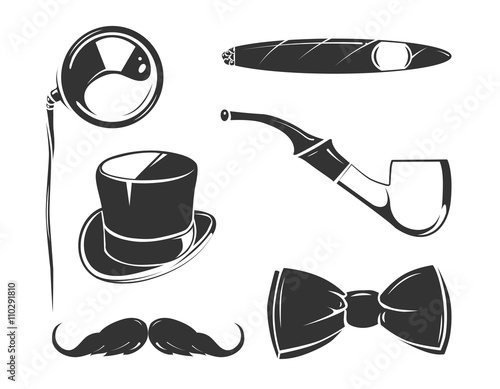 Vintage vector elements for tobacco, gentlemen club vector emblems, labels, badges. Pipe tobacco, retro tobacco smoke,  badge and emblem tobacco illustration