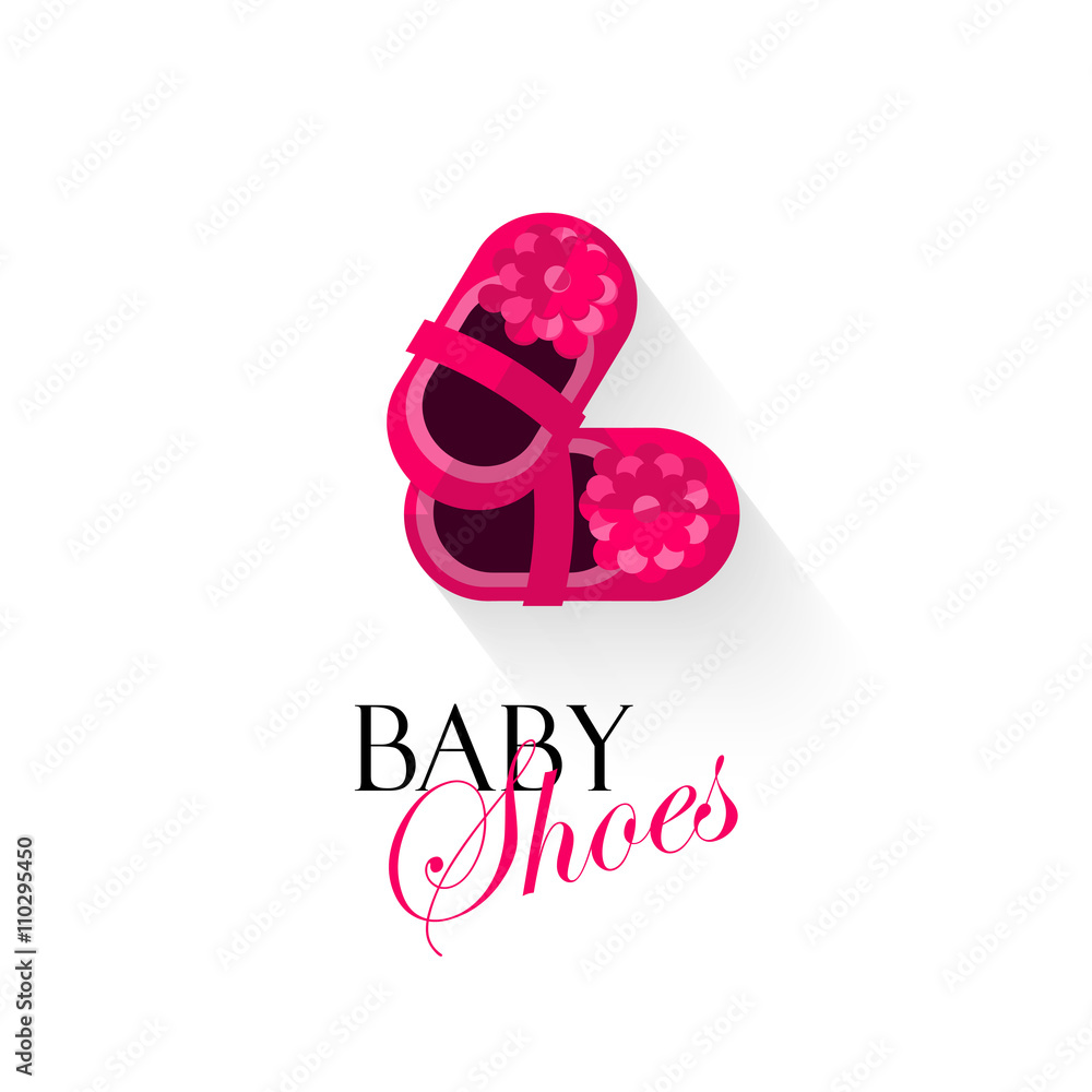 Baby shoes vector illustration isolated on white background, pink shoes for  small girls, kids shoes cartoon flat logo design, banner, poster or card  cover Stock Vector | Adobe Stock