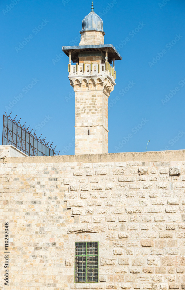 view on minaret of Al Aqsa Mosque in Jerusalem, Israel