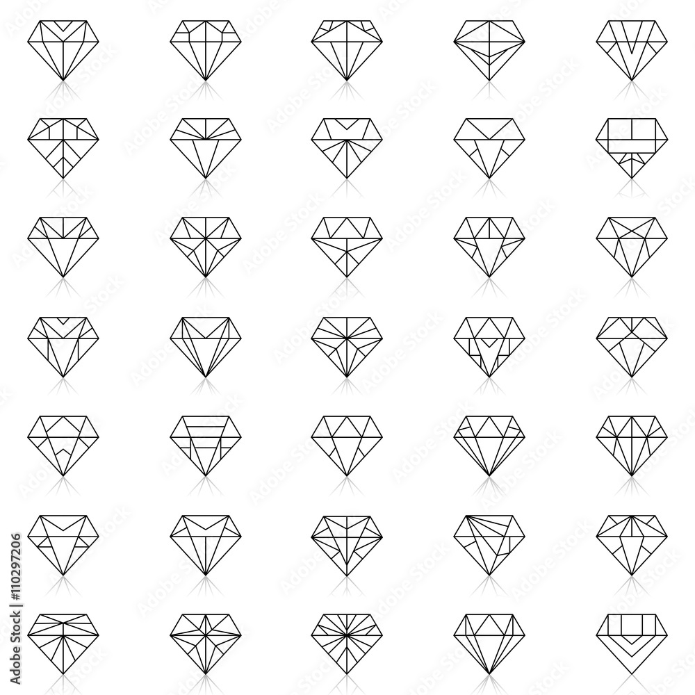 Diamonds Icons set, design element, symbol of the success of wealth and fame. Diamonds Icons set, design element, symbol of the success of wealth and fame.