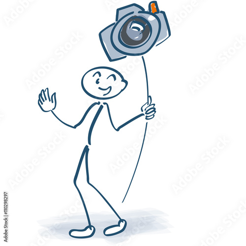 Strichmännchen mit Fotoapparat am Stiel