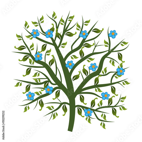 with blue flowers tree