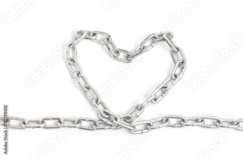 Heart Shape from grunge metal chain on white background