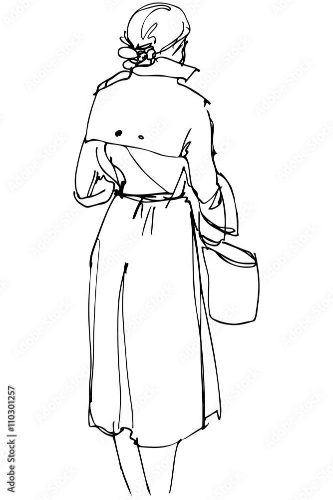 woman with a bag standing with his back to us woman with a bag standing with his back to us