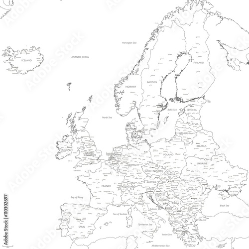 Europe map vector | Detailed vector Europe map monochrome