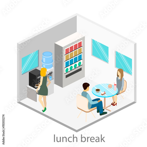 Isometric interior of a coffee shop in the office