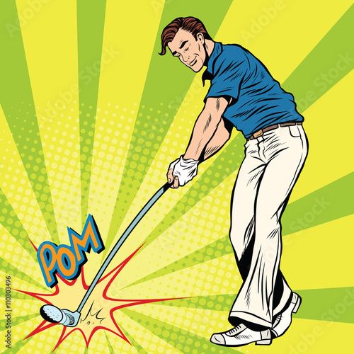 Golf player has a stick in the ball