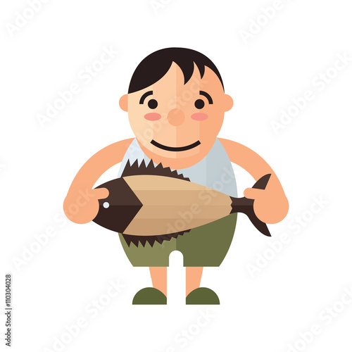 man and brown fish vector