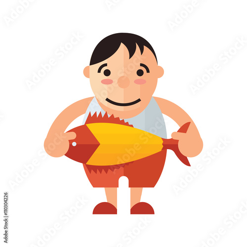 man and yellow fish vector