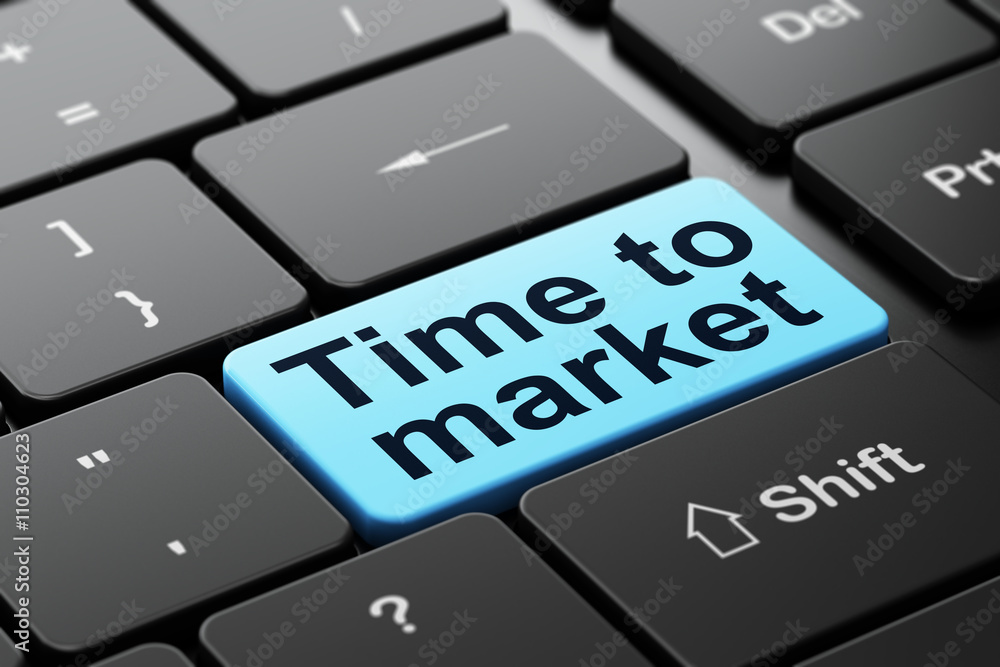 Fototapeta premium Timeline concept: Time to Market on computer keyboard background