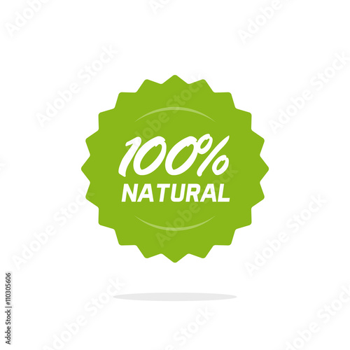 100 percent natural vector green label isolated on white background, 100 percent natural sticker symbol rosette design