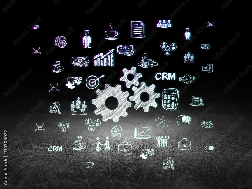 Business concept: Gears in grunge dark room Business concept: Gears in grunge dark room
