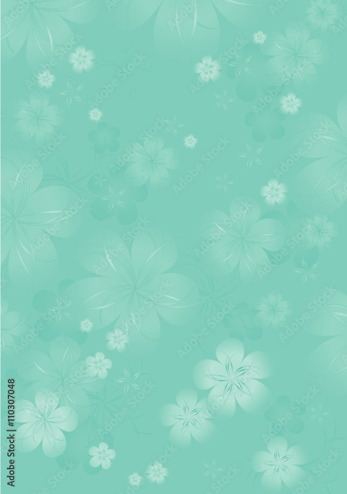 Flowers background. Flowers design. Vector abstract illustration. Sakura blossoms mint-green color. Vector. 