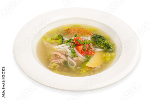 Chicken Noodle Soup isolated on white 