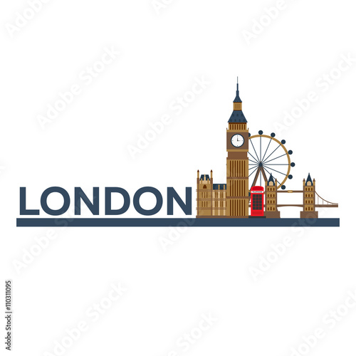 London. English architecture. Tourism. Travelling illustration London city. Modern flat design. Big Ban. England. London skyline