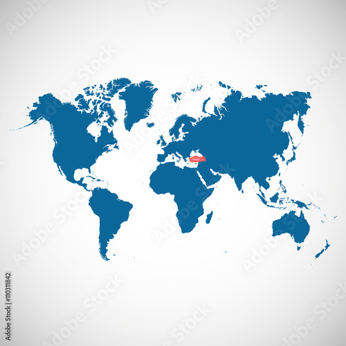 World map with marked country. Turkey. Vector illustration.