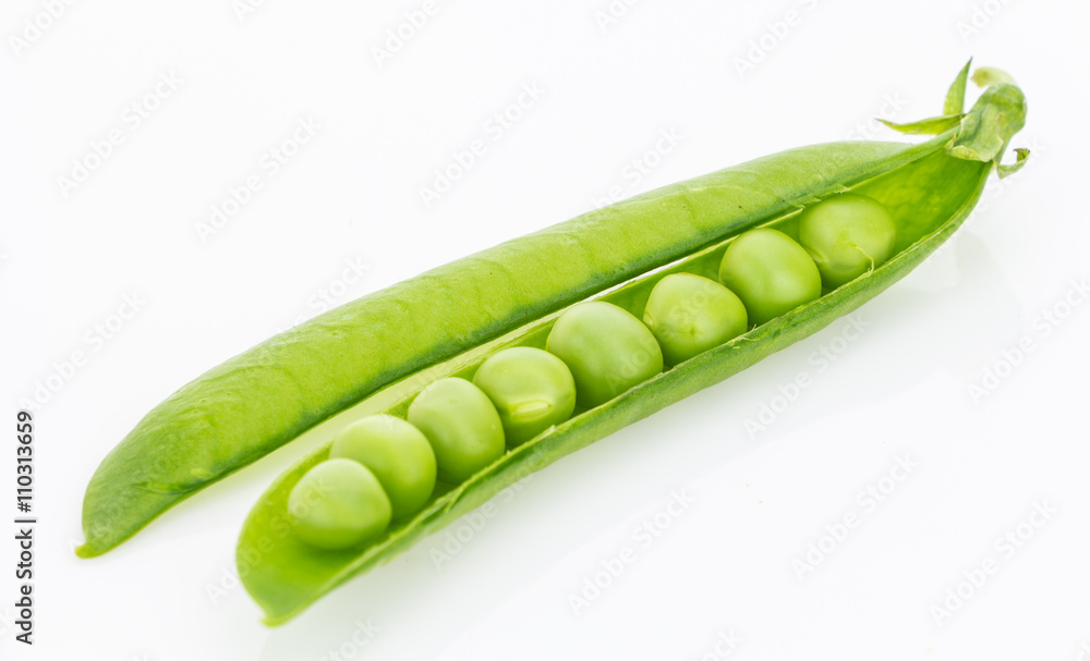 Fresh green pea pod closeup, isolated on white background Fresh green pea pod closeup, isolated on white background