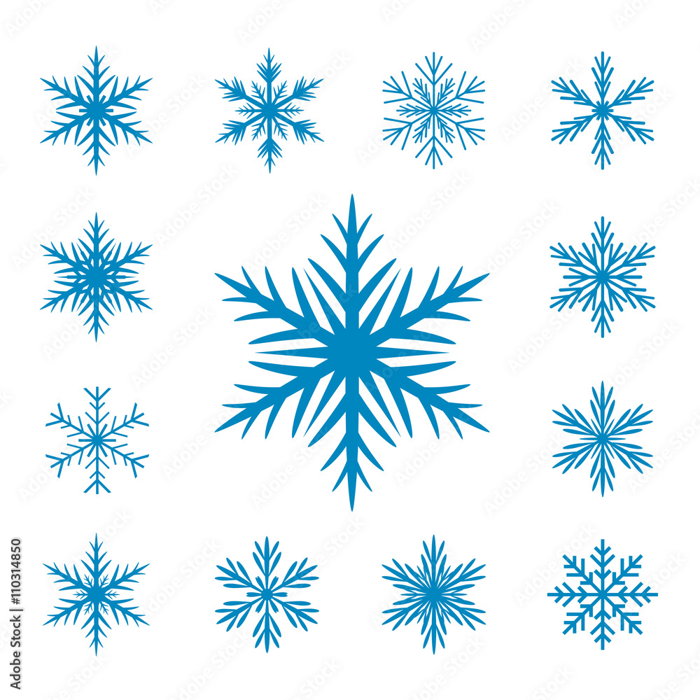 Collection of blue Vector Snowflakes.