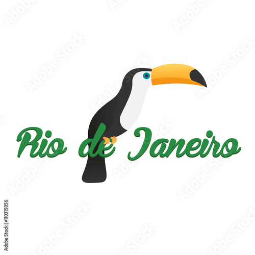 Rio de Jeaneiro logo. Travel in Brasil. South America. Toucan. Three parrots