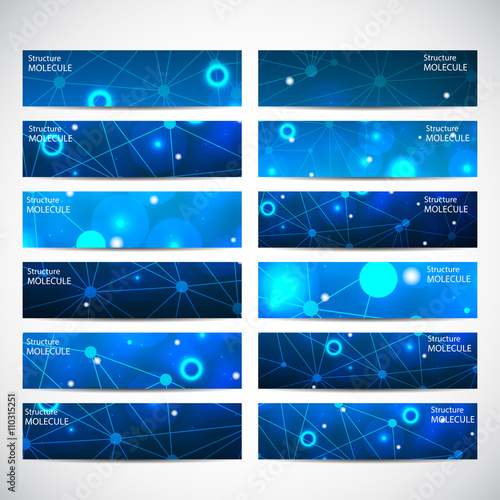Abstract geometric banners molecule and communication. Science and technology design, structure DNA, chemistry, medical background, business and website templates. Vector illustration